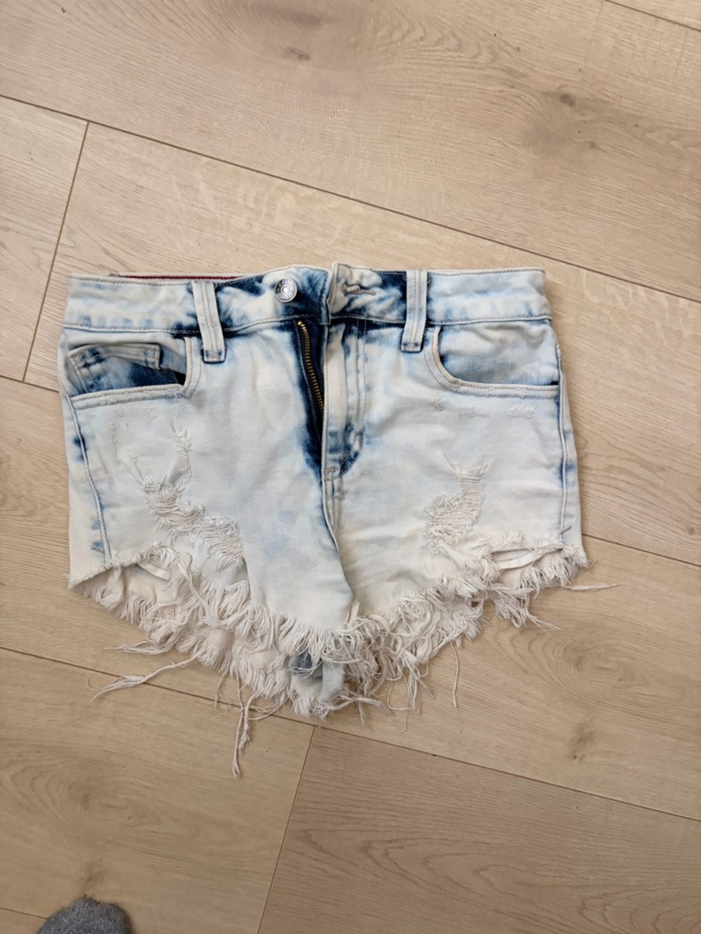 Cello Acid-Wash Light Blue Distressed Denim Shorts